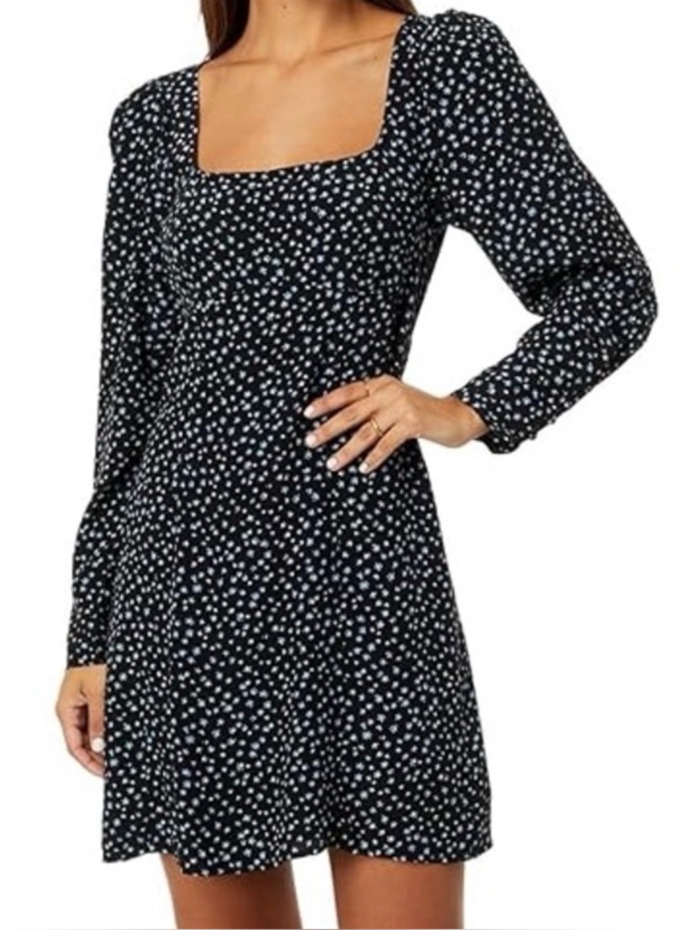 Madewell Ditsy Floral Women's Seamed Long Sleeve Black & Blue‎ Dress Size 2